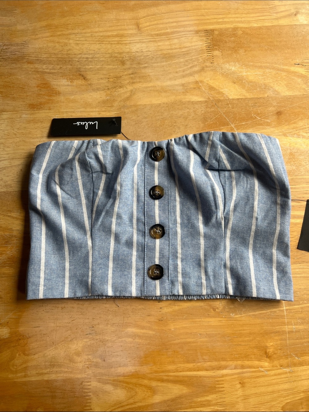 Blue and White Striped Button Front Tube Top